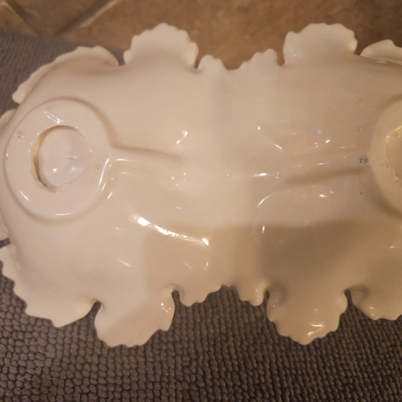 USA Pottery Cream and Gold Edged Two Bowl Ceramic Candy Dish - Picture 7 of 9